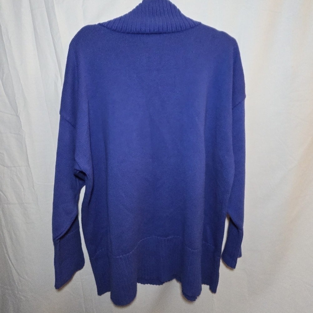 Bryn Walker Vintage 100% Cotton Blue Mock Neck Sweater Lagenlook Tunic, az L - Picture 2 of 7